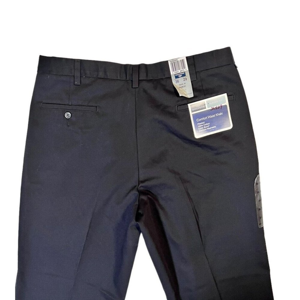 DOCKERS NEW 36x29 (28) Mens Black Comfort Waist Khaki Pleated Dress Pants NWT - Picture 4 of 11